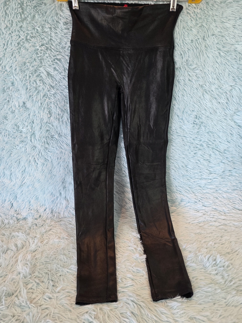 SPANX High Rise Black Faux Leather Leggings Size M Shaping